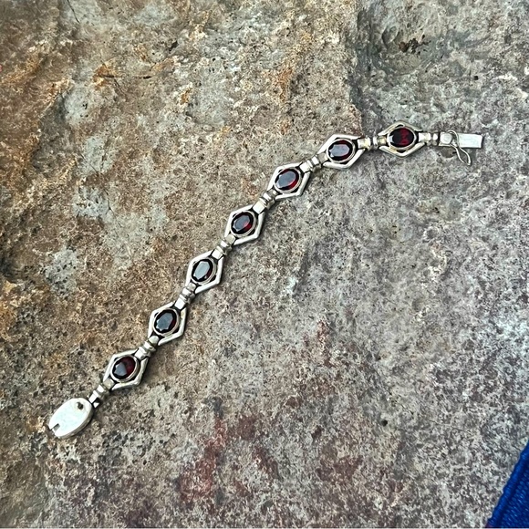 ❤️💯 REAL GARNET/SILVER  ⭐️❤️ fancy link Sterling Silver bracelet - Picture 3 of 8
